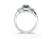 3 Stone Engagement Ring Setting for Fancy Blue Emerald Cut Center with Matching Side Accents and Prong Head in Platinum