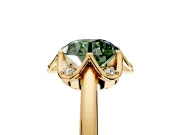 Floral Frame Engagement Ring Setting for Fancy Green Round Cut Center with Accent Clusters and Prong Head in Yellow Gold