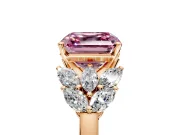 Leaf Cluster Engagement Ring Setting for Fancy Pink Asscher Cut Center with Marquise Accents and Prong Head in Rose Gold