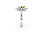 Floral Halo Engagement Ring Setting for Fancy Yellow Oval Center with Pave Accents and Prong Head in Sterling Silver