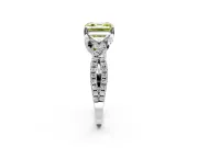 Solitaire Engagement Ring Setting for Fancy Yellow Asscher Cut Center with Narrow Twist Pave Band and Prong Head in White Gold