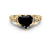 Solitaire Engagement Ring Setting for Fancy Black Heart-Shaped Center with Filigree Band and Prong Head in Yellow Gold