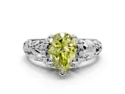 Solitaire Engagement Ring Setting for Fancy Yellow Pear-Shaped Center with Filigree Accent Basket and Prong Head in Platinum