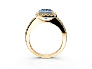 Pave Halo Engagement Ring Setting for Fancy Blue Princess Cut Center with Single Row Pave Band and Prong Head in Yellow Gold
