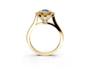 Halo Engagement Ring Setting for Fancy Blue Marquise Center with Milgrain Frame, Pave Band and Prong Head in Yellow Gold