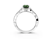 Solitaire Engagement Ring Setting for Fancy Green Emerald Cut Center with Twisted Pave Split Shank and Prong Head in Platinum