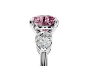3 Stone Engagement Ring Setting for Fancy Pink Round Cut Center with Large Pear-Shaped Accents and Prong Head in Platinum