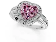 Halo Engagement Ring Setting for Fancy Pink Heart-Shaped Center with Framed Halo, Pave Band and Prong Head in Platinum