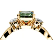 3 Stone Engagement Ring Setting for Fancy Green Emerald Cut Center with Pave Twist Band and Prong Head in Yellow Gold