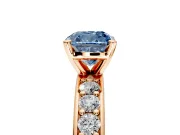 Solitaire Engagement Ring Setting for Fancy Blue Cushion Cut Center with Channel-Set Accents and Prong Head in Rose Gold