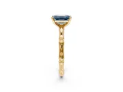 Solitaire Engagement Ring Setting for Fancy Blue Emerald Cut Center with Bamboo Band and Prong Head in Yellow Gold