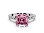 Solitaire Engagement Ring Setting for Fancy Pink Asscher Cut Center with Crossover Accents and Prong Head in Sterling Silver