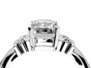Solitaire Engagement Ring Setting for Emerald Cut Center with Grooved Bar Accent Band and Prong Head in Platinum