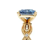 Solitaire Engagement Ring Setting for Fancy Blue Radiant Cut Center with Marquise Panel Band and Prong Head in Yellow Gold
