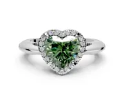 Halo Engagement Ring Setting for Fancy Green Heart-Shaped Center with Tapered Plain Band and Prong Head in White Gold