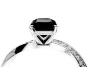 Side Accent Engagement Ring Setting for Fancy Black Emerald Cut Center with Accent Shoulders and Prong Head in Platinum