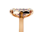 Single Halo Engagement Ring Setting for Fancy Pink Emerald Cut Center with Corner Claws, Plain Band and Prong Head in Rose Gold