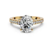 Solitaire Engagement Ring Setting for Oval Center with Crossover Accents and Prong Head in Yellow Gold