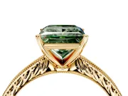 Solitaire Engagement Ring Setting for Fancy Green Princess Cut Center with Engraved Milgrain Band and Prong Head in Yellow Gold