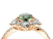 Floral Halo Engagement Ring Setting for Fancy Green Pear-Shaped Center with Pave Accents and Prong Head in Rose Gold
