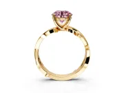 Solitaire Engagement Ring Setting for Fancy Pink Round Cut Center with Pave and Plain Crossover Band and Prong Head in Yellow Gold