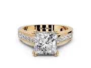 Solitaire Engagement Ring Setting for Princess Cut Center with Channel Band and Double Claw Prong Head in Yellow Gold