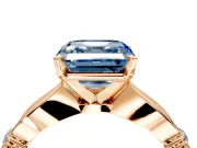 Solitaire Engagement Ring Setting for Fancy Blue Asscher Cut Center with Carved Leaf Shoulders and Prong Head in Rose Gold