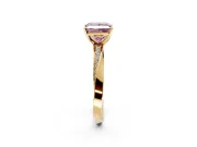 Side Accent Engagement Ring Setting for Fancy Pink Princess Cut Center with Accent Shoulders and Prong Head in Yellow Gold