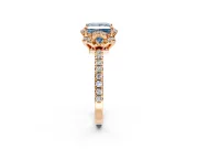 Halo Engagement Ring Setting for Fancy Blue Princess Cut Center with Openwork Halo, Pave Band and Prong Head in Rose Gold