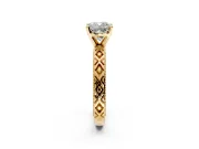Solitaire Engagement Ring Setting for Cushion Cut Center with Milgrain X Pattern Band and Prong Head in Yellow Gold