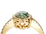 Accent Halo Engagement Ring Setting for Fancy Green Marquise Center with Full-Length Pave Band and Prong Head in Yellow Gold