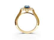 Milgrain Halo Engagement Ring Setting for Fancy Blue Emerald Cut Center with Bezel Point Accents and Prong Head in Yellow Gold