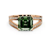 Split Shank Engagement Ring Setting for Fancy Green Asscher Cut Center with Pave Split Shank and Prong Head in Rose Gold