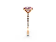 Solitaire Engagement Ring Setting for Fancy Pink Oval Center with Fine Pave Narrow Band and Prong Head in Rose Gold