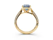 Solitaire Engagement Ring Setting for Fancy Blue Princess Cut Center with Multi-Row Accents and Prong Head in Yellow Gold