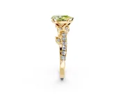 Leaf Motif Engagement Ring Setting for Fancy Yellow Pear-Shaped Center with Pave Band and Prong Head in Yellow Gold