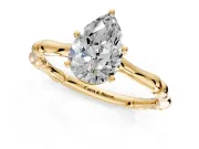 Solitaire Engagement Ring Setting for Pear-Shaped Center with Bamboo Band and Prong Head in Yellow Gold
