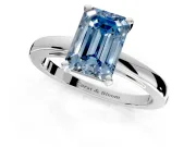 Solitaire Engagement Ring Setting for Fancy Blue Emerald Cut Center with Basket Rail and Prong Head in White Gold