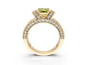 Pave Engagement Ring Setting for Fancy Yellow Emerald Cut Center with Curved Accent Rows, Openwork and Prong Head in Yellow Gold