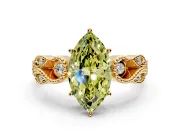 Leaf Engagement Ring Setting for Fancy Yellow Marquise Center with Milgrain Accent Band and Prong Head in Yellow Gold
