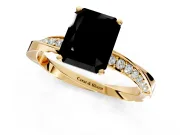 Side Accent Engagement Ring Setting for Fancy Black Radiant Cut Center with Accent Shoulders and Prong Head in Yellow Gold