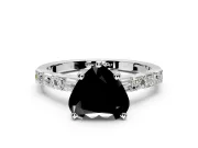 Baguette Engagement Ring Setting for Fancy Black Heart-Shaped Center with Alternating Bar-Set Band and Prong Head in White Gold