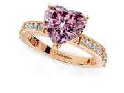 Solitaire Engagement Ring Setting for Fancy Pink Heart-Shaped Center with Milgrain-Edged Pave Band and Prong Head in Rose Gold