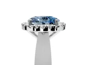 Halo Engagement Ring Setting for Fancy Blue Oval Center with Square Band and Prong Head in Platinum