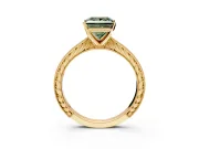 Solitaire Engagement Ring Setting for Fancy Green Princess Cut Center with Engraved Milgrain Band and Prong Head in Yellow Gold