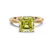 Solitaire Engagement Ring Setting for Fancy Yellow Asscher Cut Center with Twist Band and Bead Prong Head in Yellow Gold