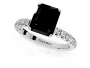 Open Basket Engagement Ring Setting for Fancy Black Radiant Cut Center with Pave Band and Prong Head in Sterling Silver