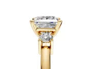 3 Stone Engagement Ring Setting for Princess Cut Center with Wide Plain Band and Prong Head in Yellow Gold