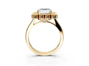 Cluster Halo Engagement Ring Setting for Asscher Cut Center with Milgrain Bezel Accents and Prong Head in Yellow Gold