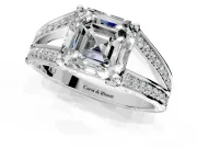 Split Shank Engagement Ring Setting for Asscher Cut Center with Pave Split Shank and Prong Head in Platinum